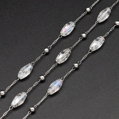 Stainless Steel Glass Beaded Chains, Clear AB Beads (#LK-588-1)/ 1 Meter=3.3 ft