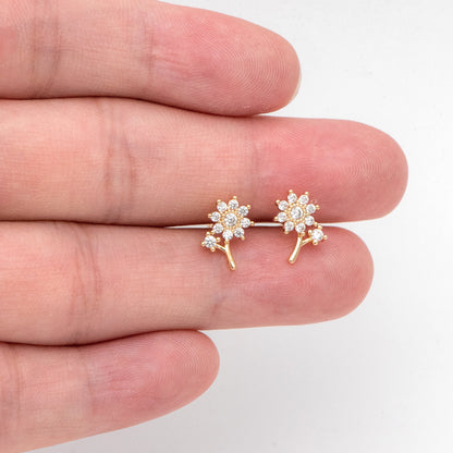 4pcs CZ Pave Gold Flower Earring, Gold Plated Brass, Jewelry Supplies (GB-3062)