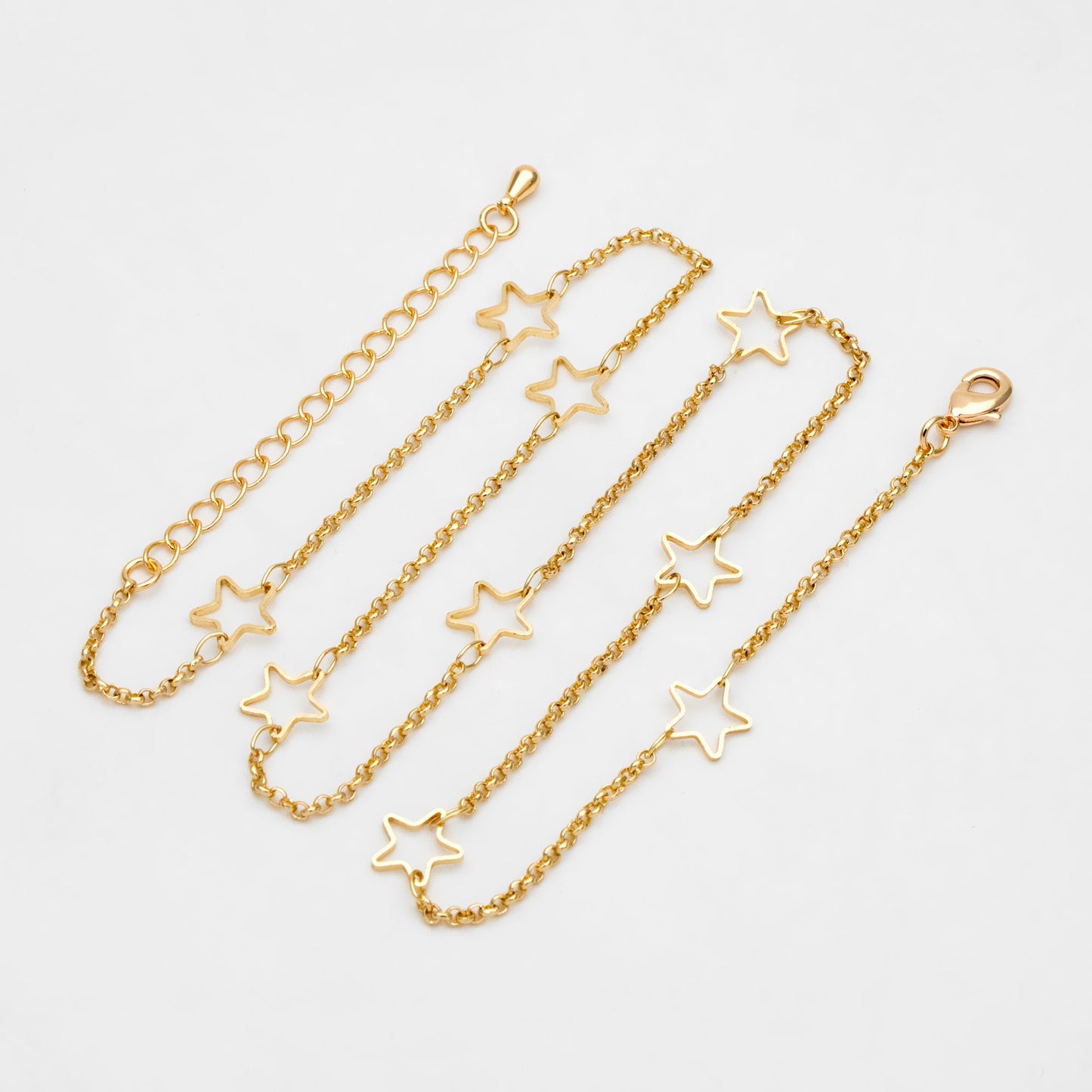Gold Star Chain, Finished Bracelet/ Anklet/ Necklace, Adjustable with Extender Chain, Ready to Wear (#LK-421)