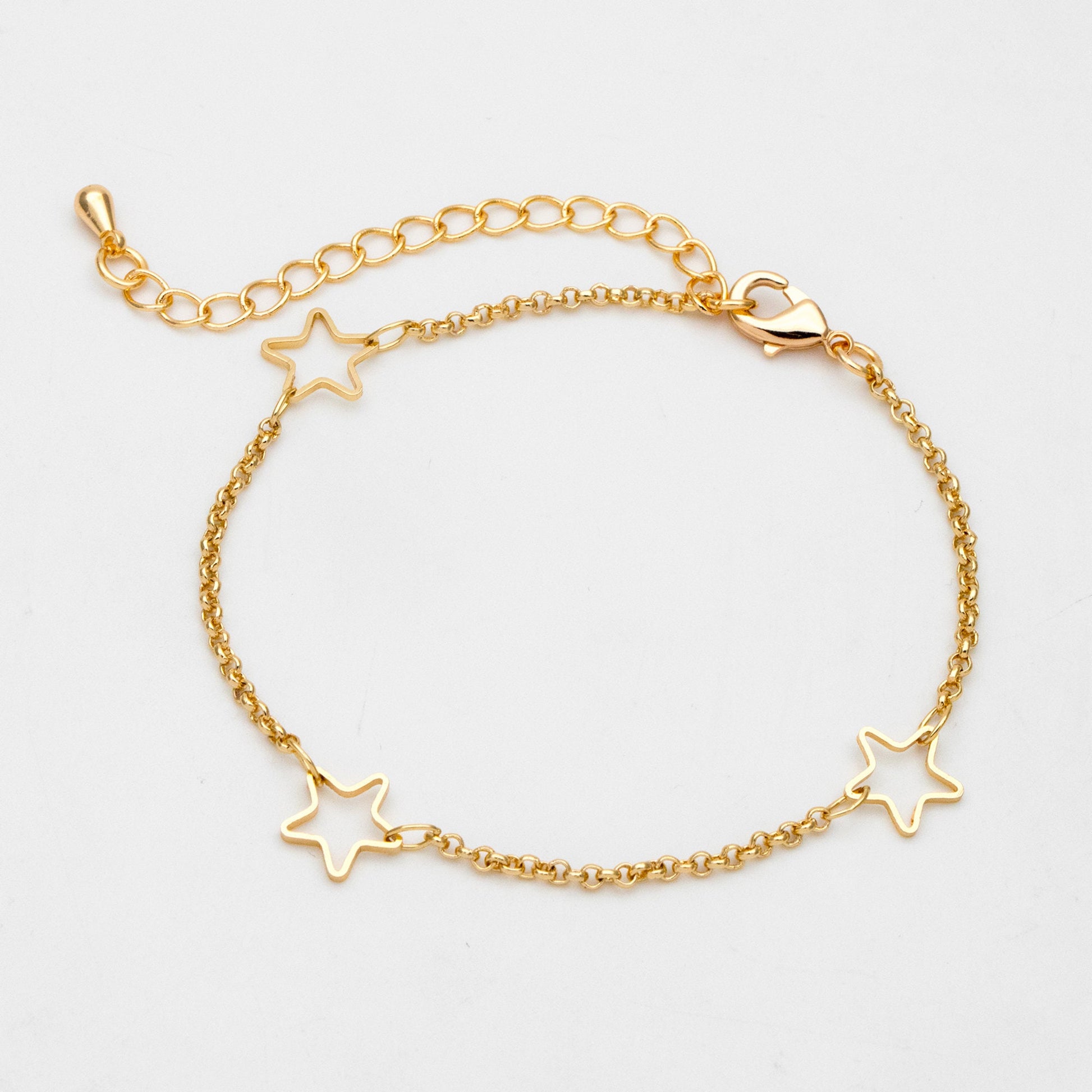 Gold Star Chain, Finished Bracelet/ Anklet/ Necklace, Adjustable with Extender Chain, Ready to Wear (#LK-421)