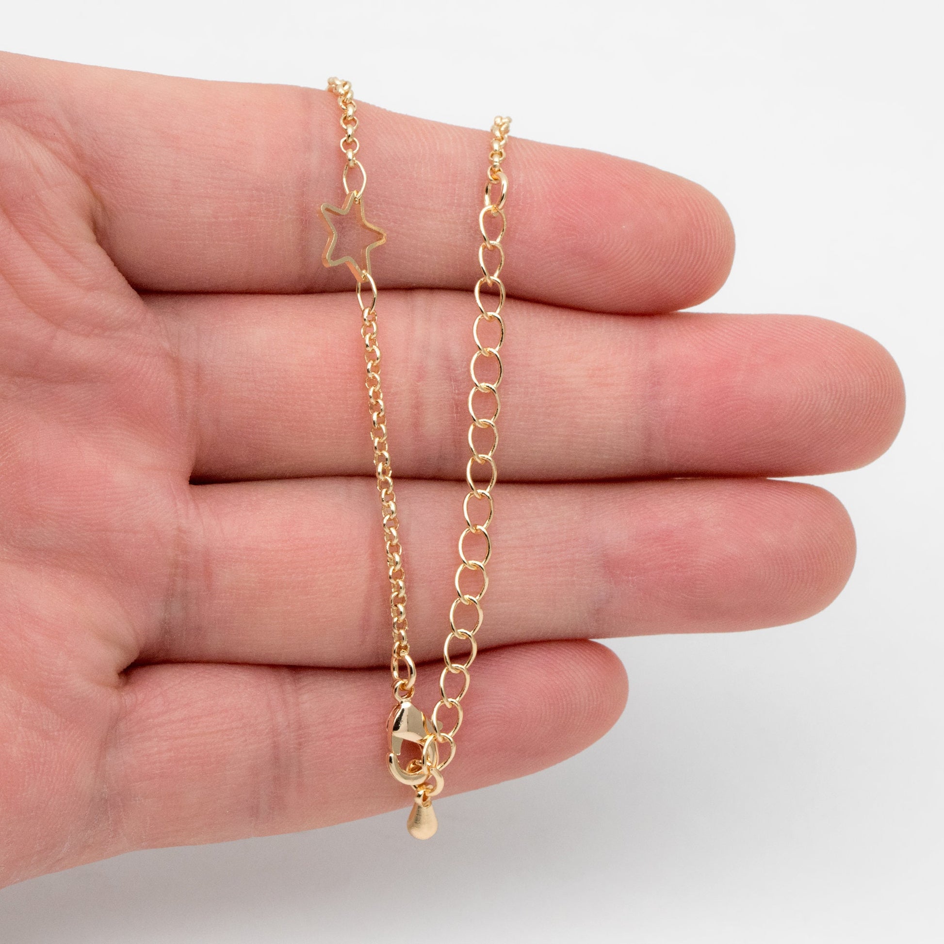Gold Star Chain, Finished Bracelet/ Anklet/ Necklace, Adjustable with Extender Chain, Ready to Wear (#LK-421)