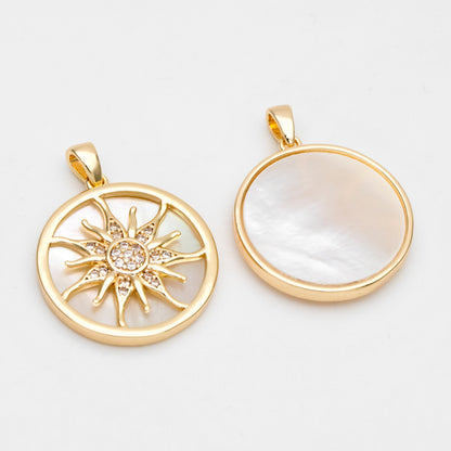 4pcs Shell Pave Gold Sun Charm, 18K Gold plated Brass, CZ Sun Pendants(GB-2259-F)