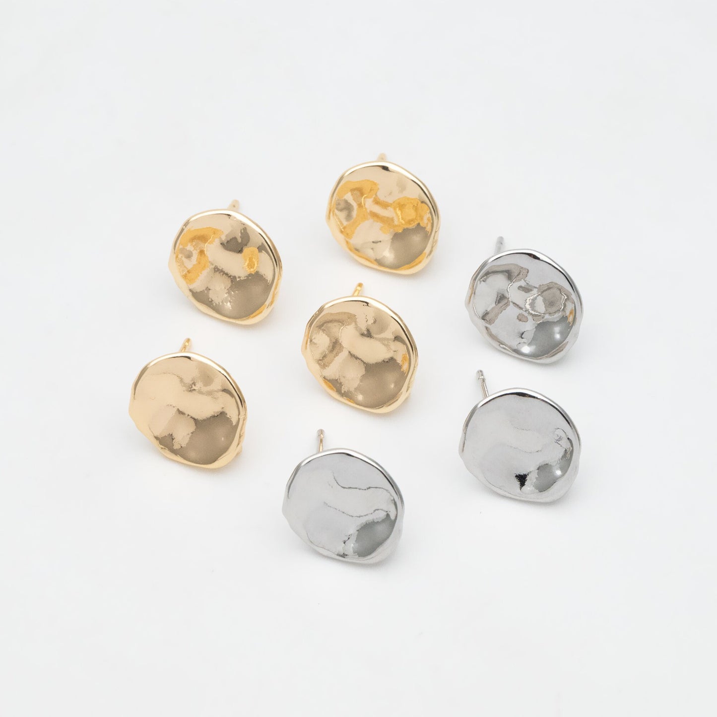 10pcs Gold/ Silver waved Round Disc textured Ear Posts 12x10mm, 18K Gold/ Rhodium plated Brass, Geometric Stud Earring Components (GB-1161)
