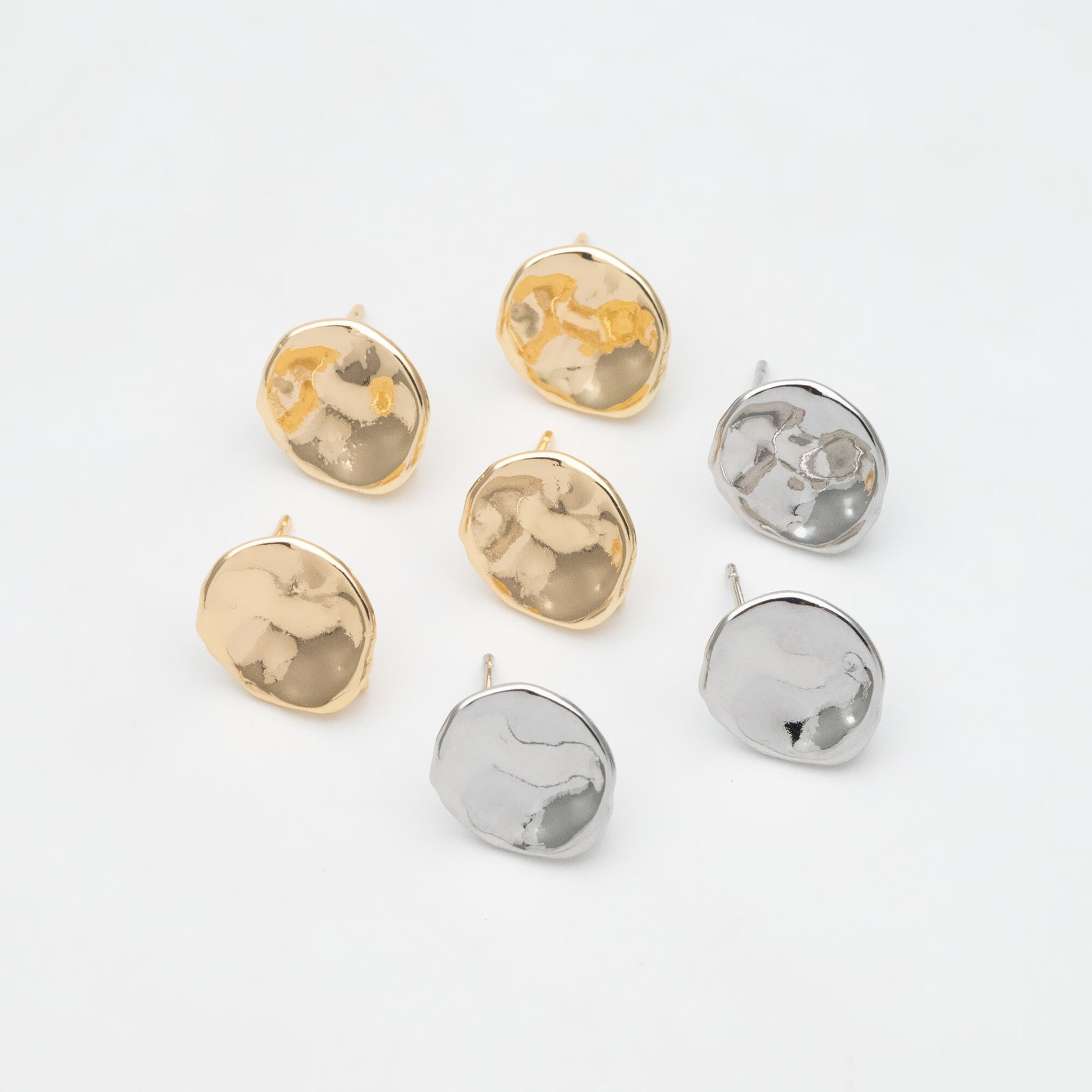 10pcs Gold/ Silver waved Round Disc textured Ear Posts 12x10mm, 18K Gold/ Rhodium plated Brass, Geometric Stud Earring Components (GB-1161)