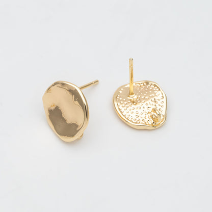 10pcs Gold/ Silver waved Round Disc textured Ear Posts 12x10mm, 18K Gold/ Rhodium plated Brass, Geometric Stud Earring Components (GB-1161)