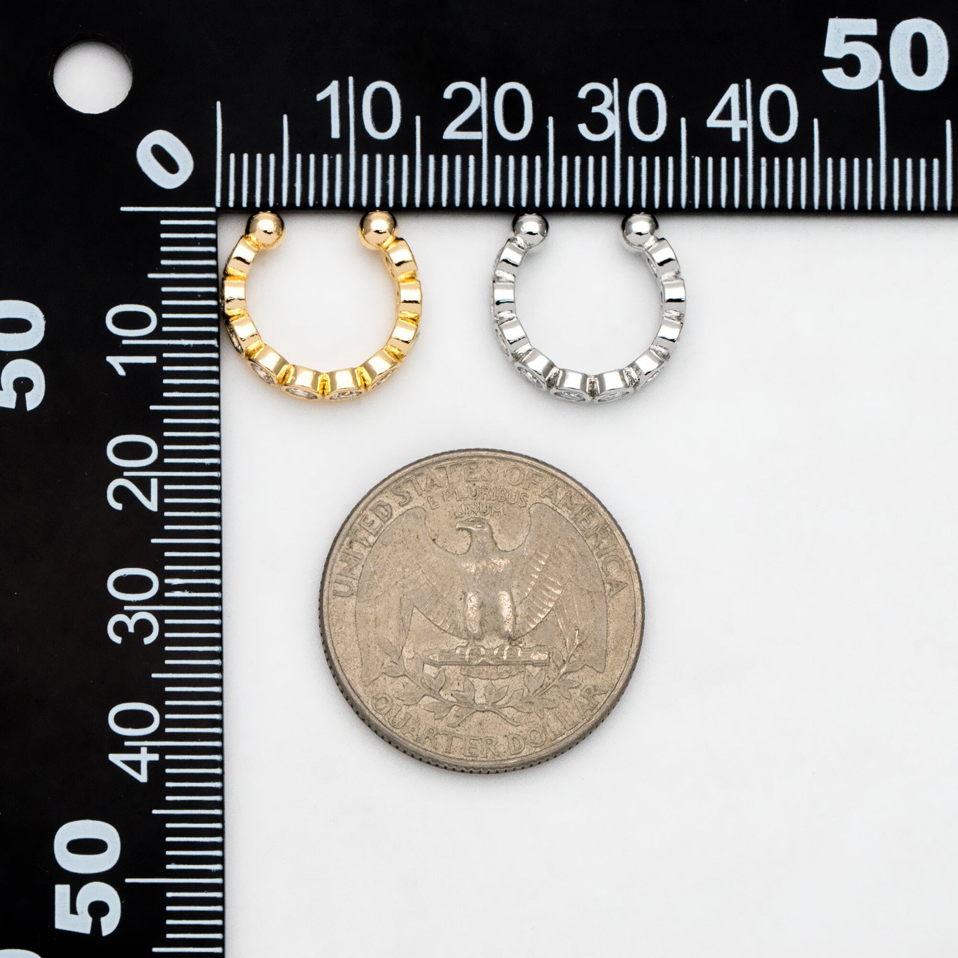 10pcs Cubic Zirconia Adjustable Gold Ear Cuffs, Gold/ Rhodium plated Brass Earwire Earring Clips (GB-1335)