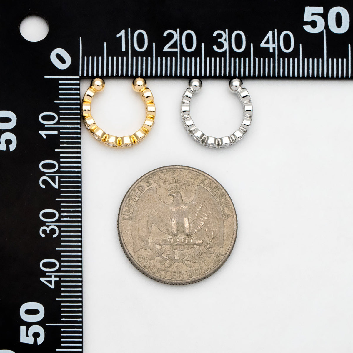 4pcs Cubic Zirconia Adjustable Gold Ear Cuffs, Gold/ Rhodium plated Brass Earwire Earring Clips (GB-1335-G)