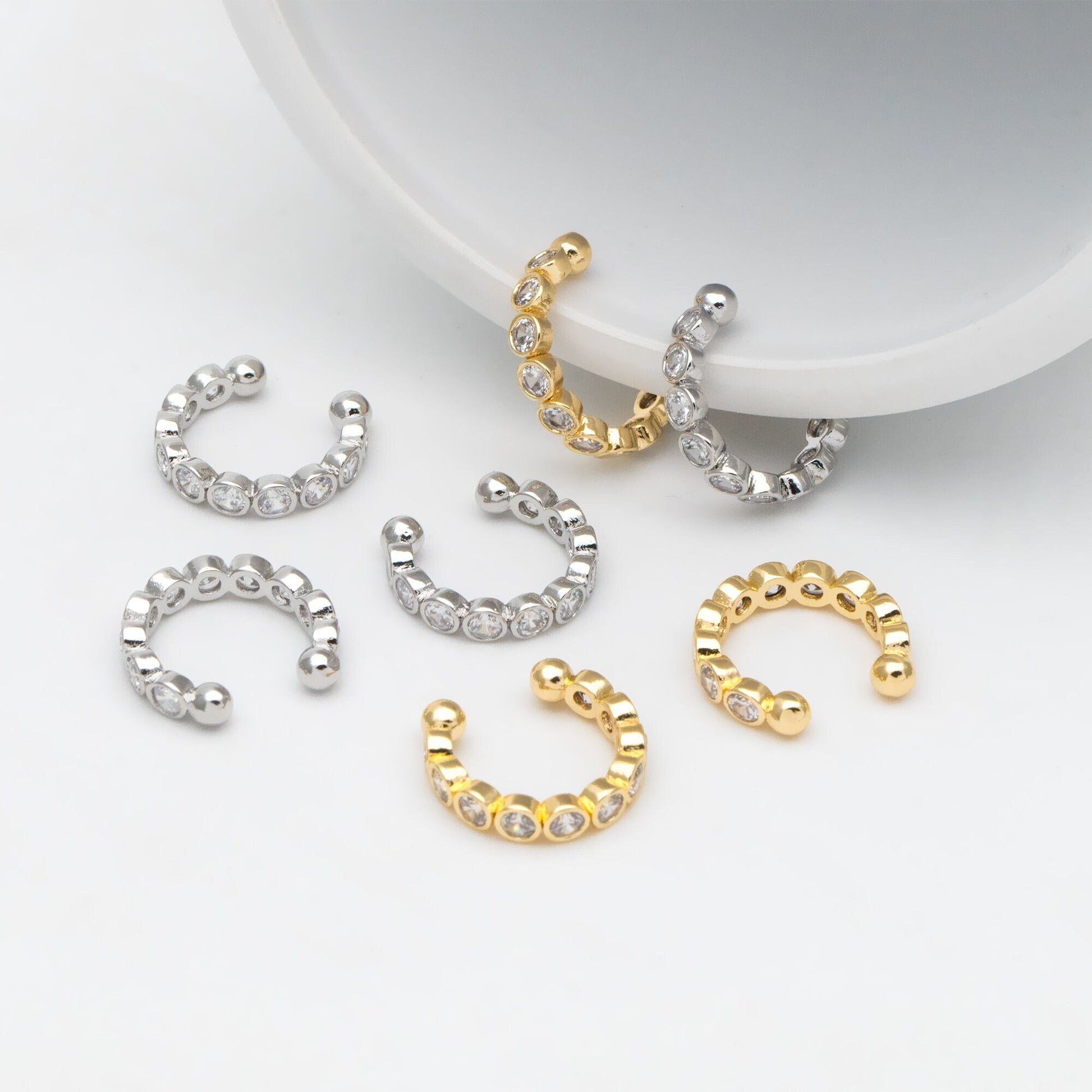 10pcs Cubic Zirconia Adjustable Gold Ear Cuffs, Gold/ Rhodium plated Brass Earwire Earring Clips (GB-1335)