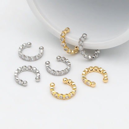 4pcs Cubic Zirconia Adjustable Gold Ear Cuffs, Gold/ Rhodium plated Brass Earwire Earring Clips (GB-1335-G)