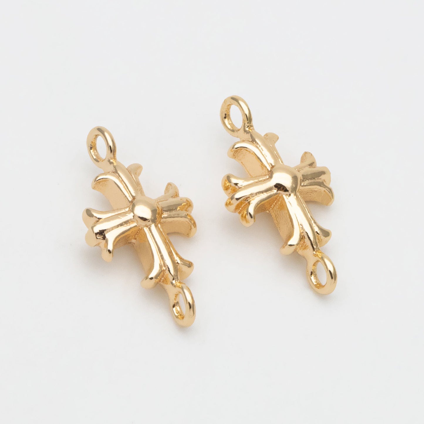 10pcs Gold Cross Charm Connector 15mm, 18K Gold plated Brass Cross Pendant (GB-3505)