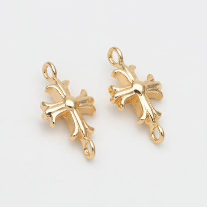 10pcs Gold Cross Charm Connector 15mm, 18K Gold plated Brass Cross Pendant (GB-3505)