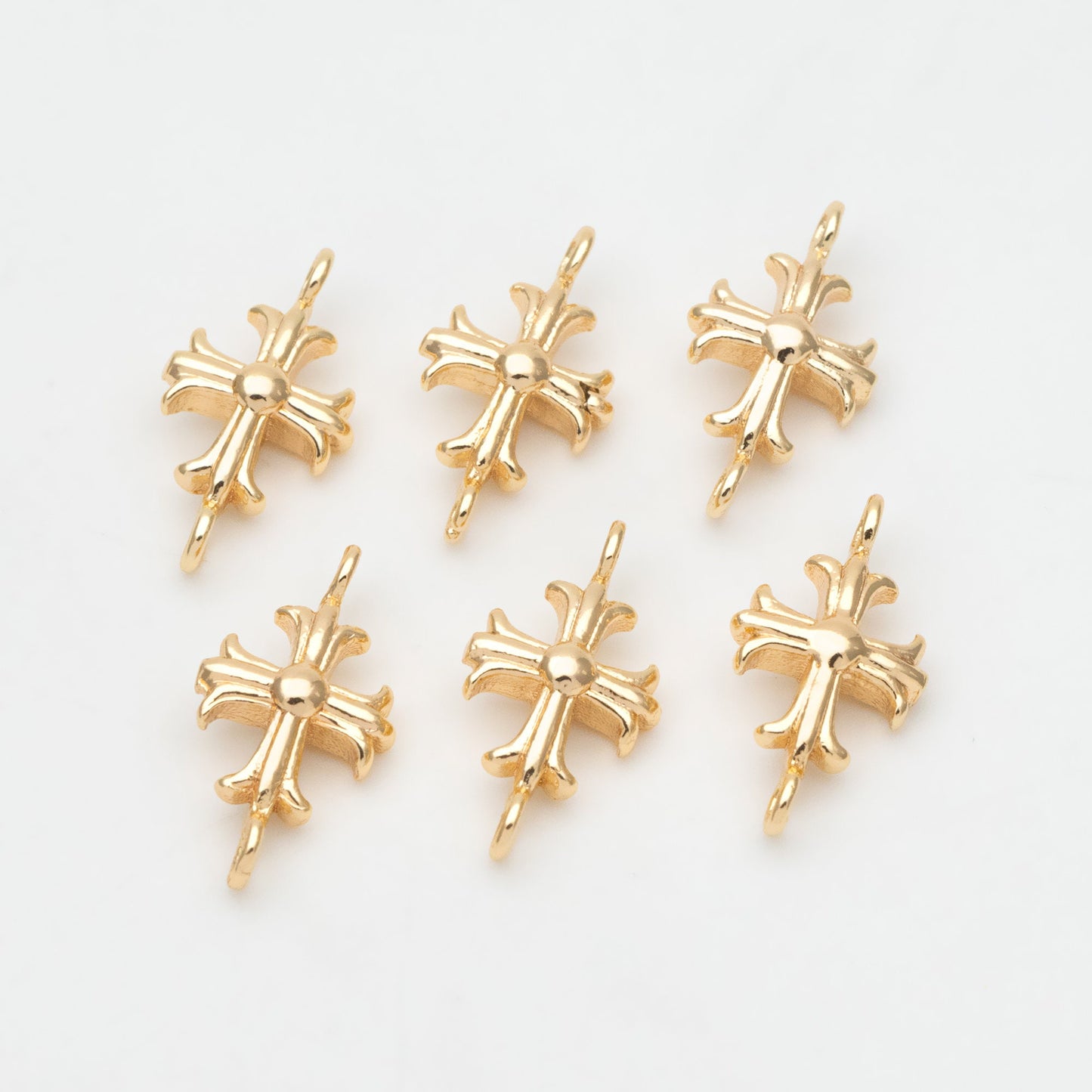 10pcs Gold Cross Charm Connector 15mm, 18K Gold plated Brass Cross Pendant (GB-3505)