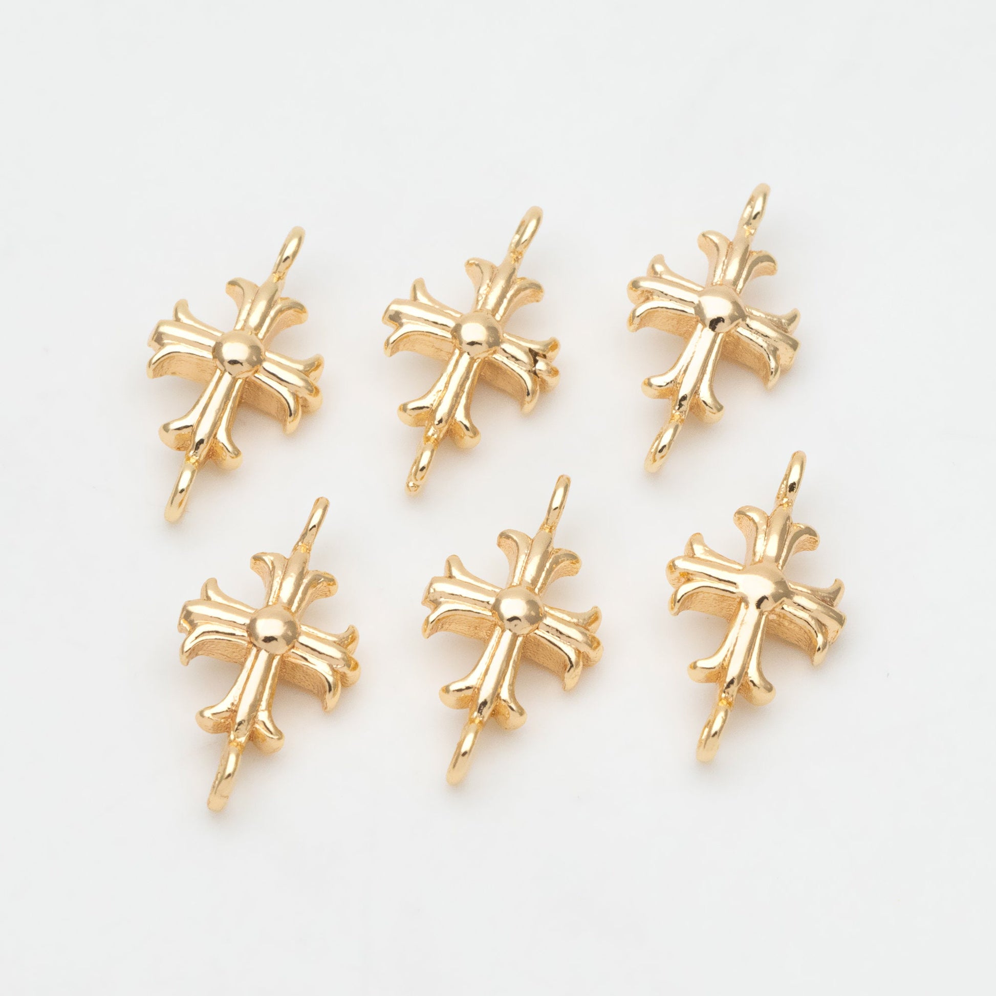 10pcs Gold Cross Charm Connector 15mm, 18K Gold plated Brass Cross Pendant (GB-3505)
