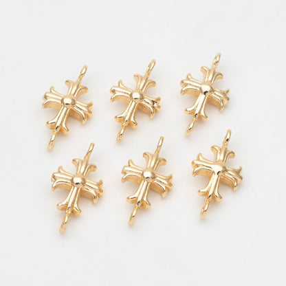 10pcs Gold Cross Charm Connector 15mm, 18K Gold plated Brass Cross Pendant (GB-3505)