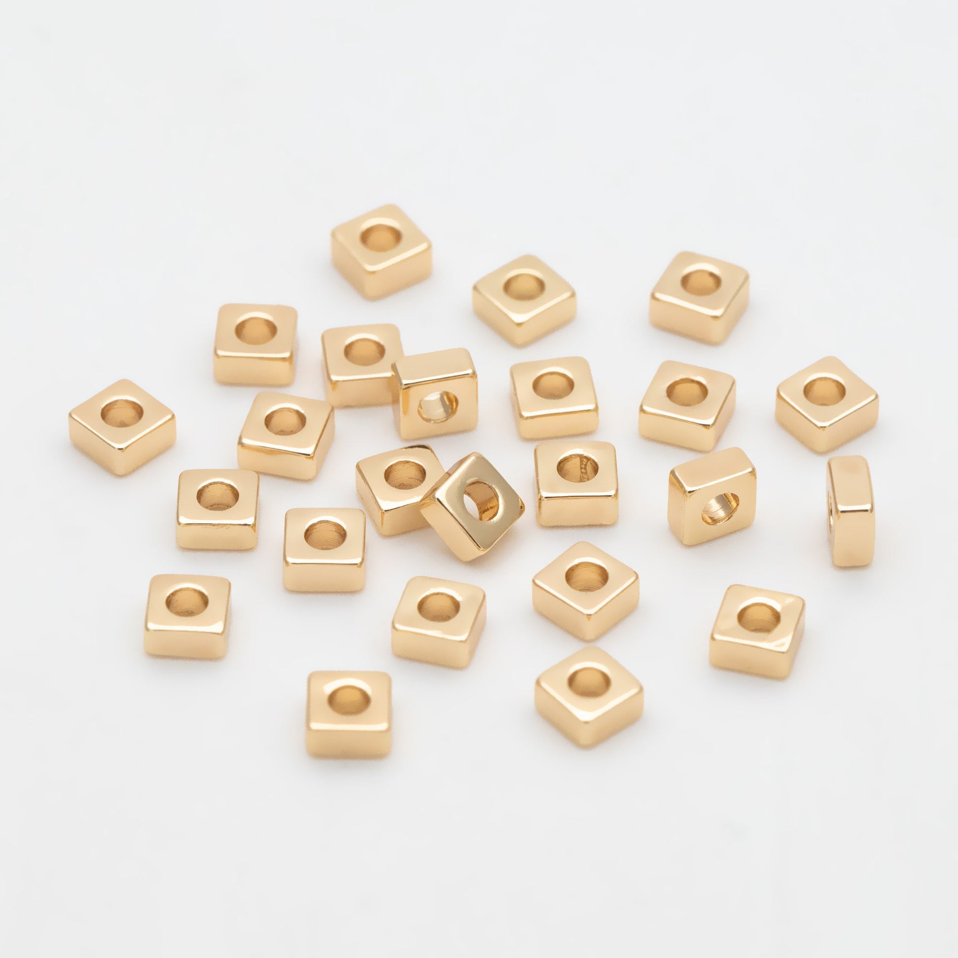 20pcs Gold Cube Spacer Beads 3mm, Real Gold plated Brass Square Beads, Lead Nickel Free (GB-3504)