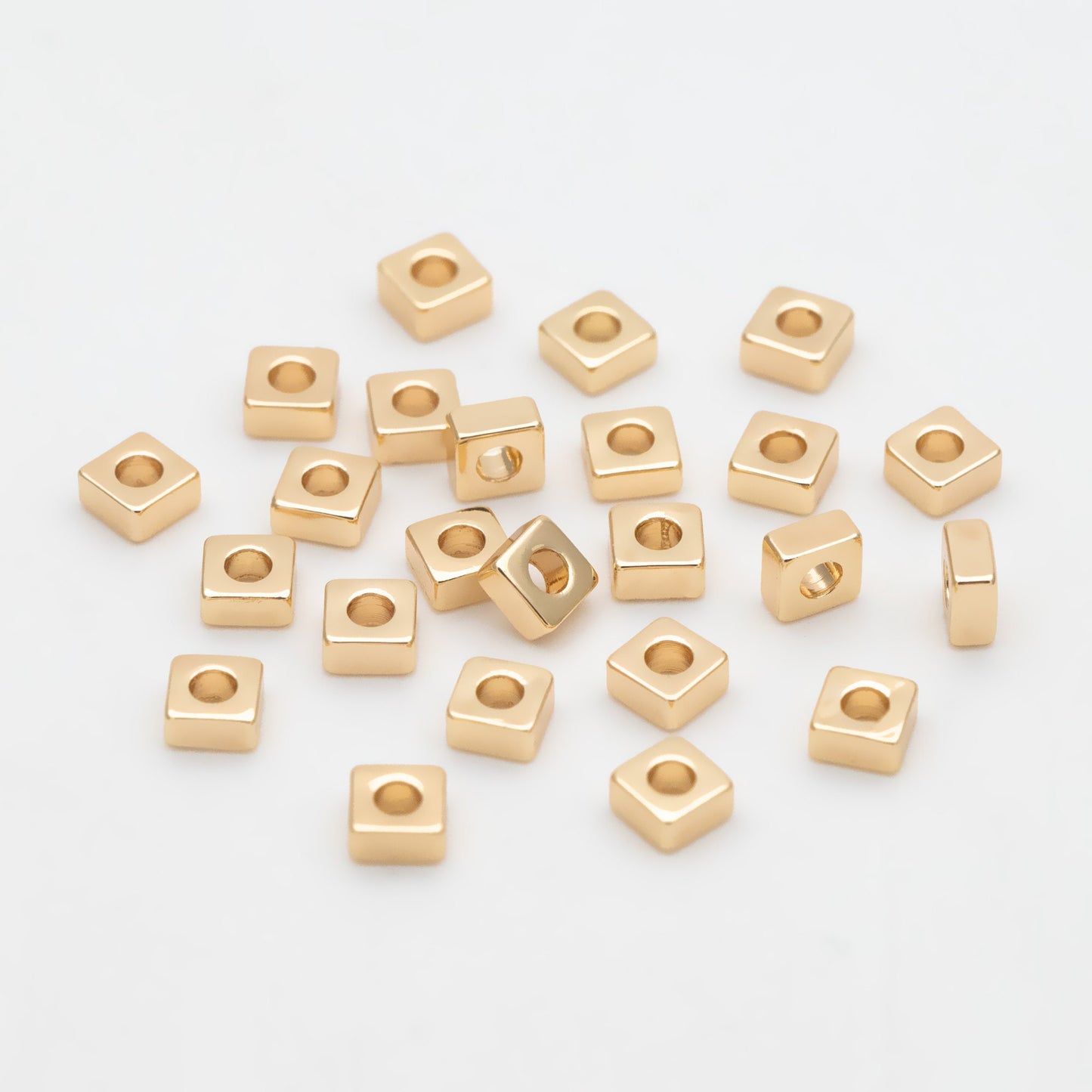 20pcs Gold Cube Spacer Beads 3mm, Real Gold plated Brass Square Beads, Lead Nickel Free (GB-3504)