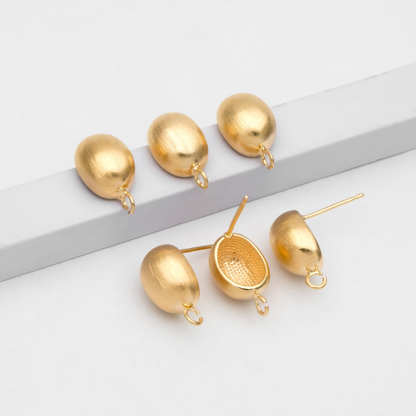 10pcs Gold Brushed Oval Ear Posts, Oval Stud Earrings, Jewelry Making, Diy Material, Jewelry Supplies (GB-3506)