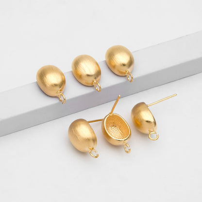 10pcs Gold Brushed Oval Ear Posts, Oval Stud Earrings, Jewelry Making, Diy Material, Jewelry Supplies (GB-3506)