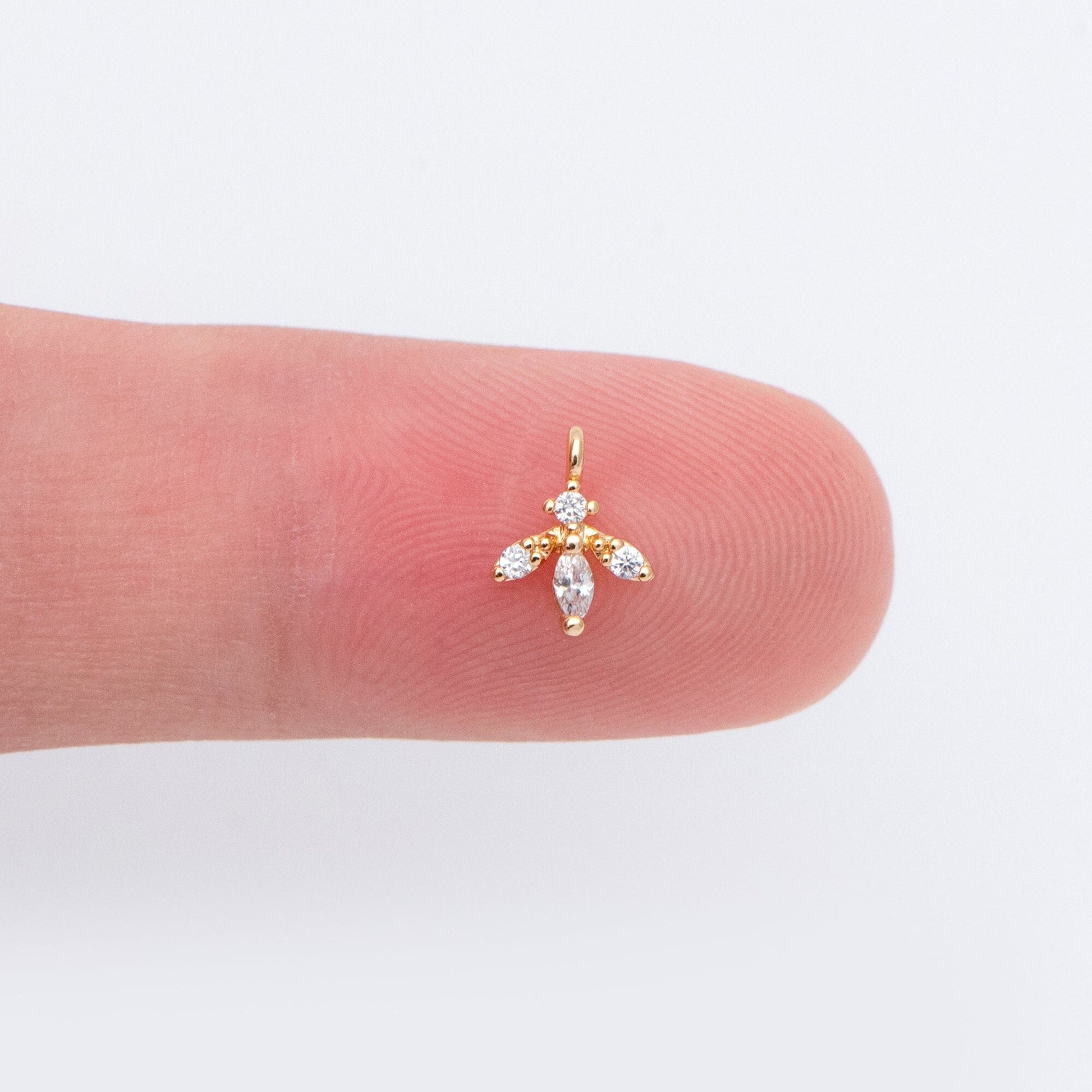 10pcs CZ Pave Gold Leaf Charms 8x6mm, Mini Flower Pendants (GB-1762-C)