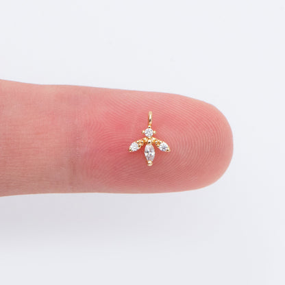 10pcs CZ Pave Gold Leaf Charms 8x6mm, Mini Flower Pendants (GB-1762-C)