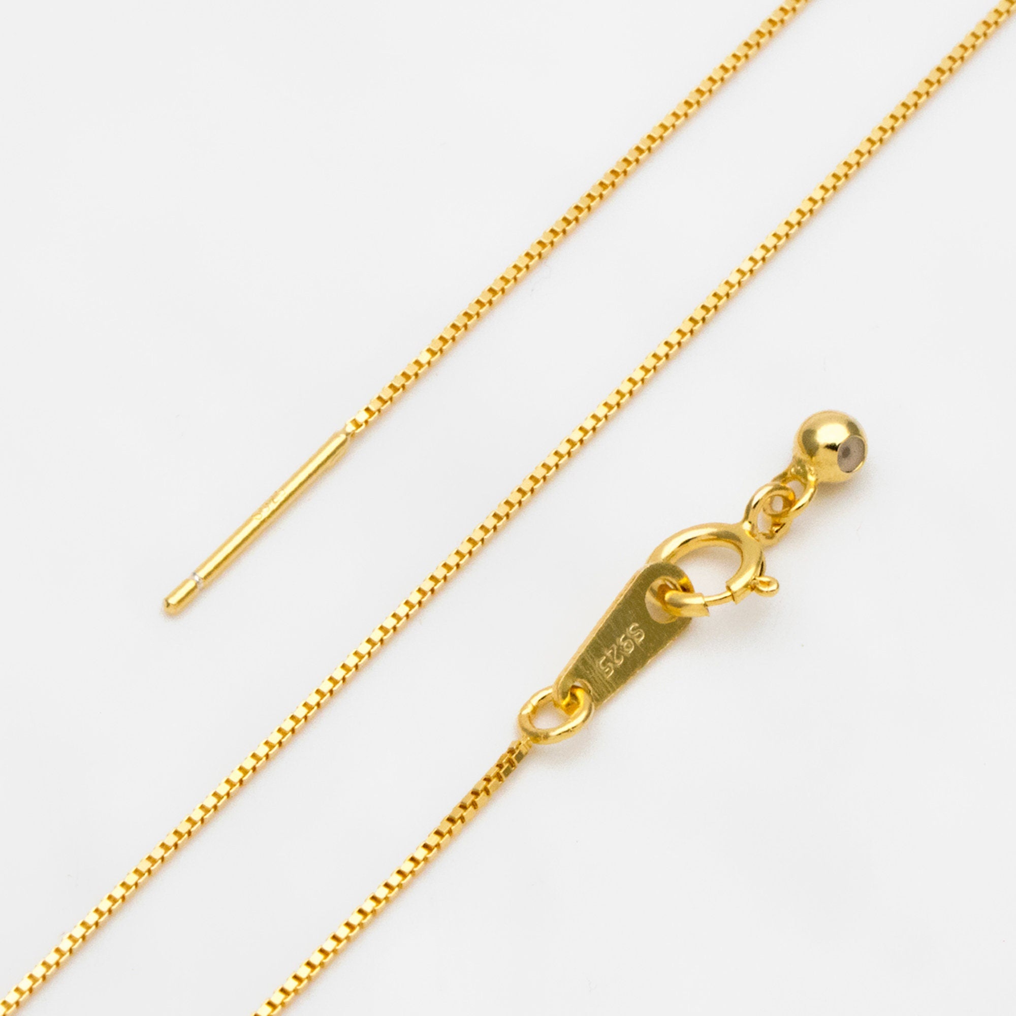 Adjustable Sterling Silver Bracelet, Gold/ Rhodium plated 0.7mm Dainty Box Chain, 7.2" Inch (CY-010)