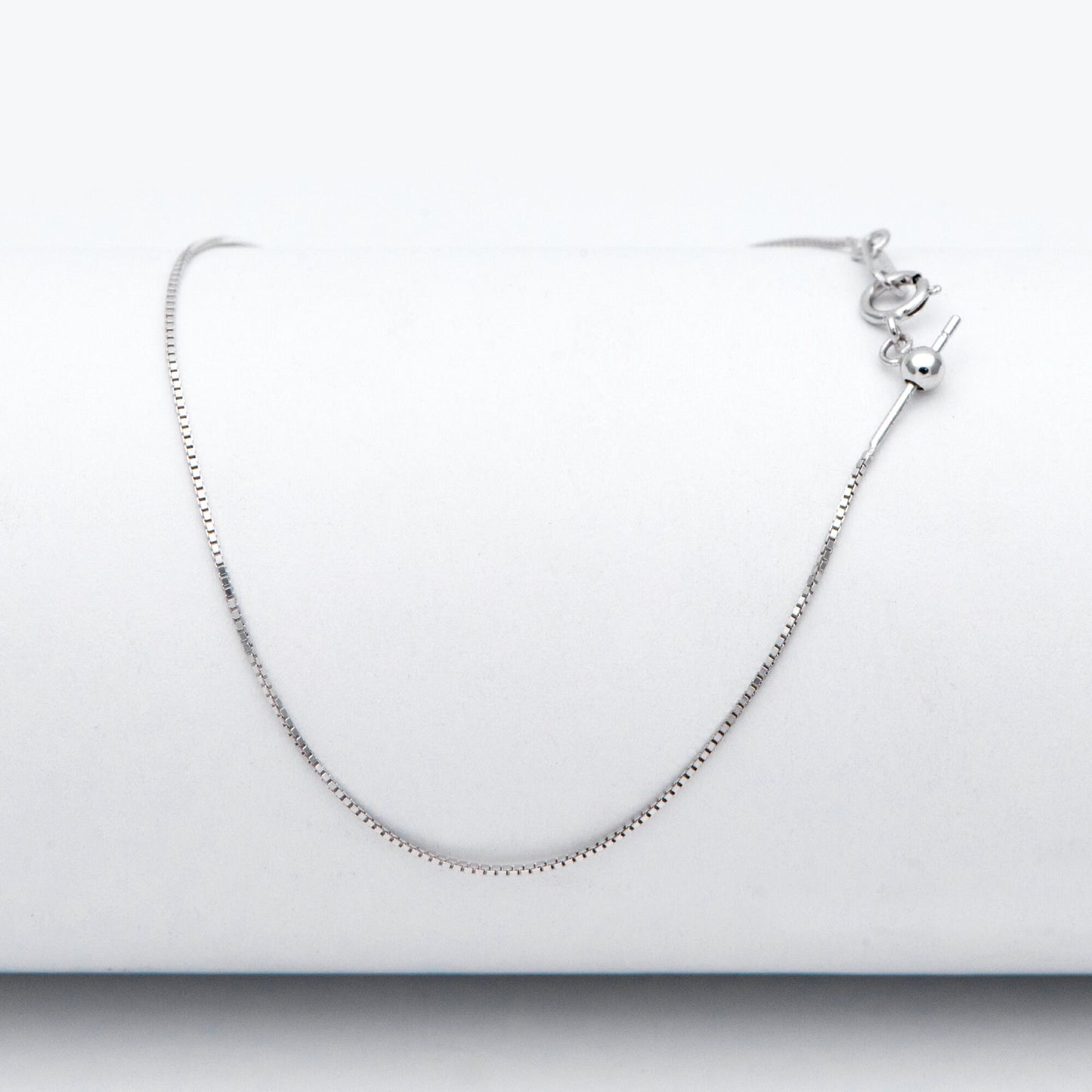 Adjustable Sterling Silver Bracelet, Gold/ Rhodium plated 0.7mm Dainty Box Chain, 7.2" Inch (CY-010)