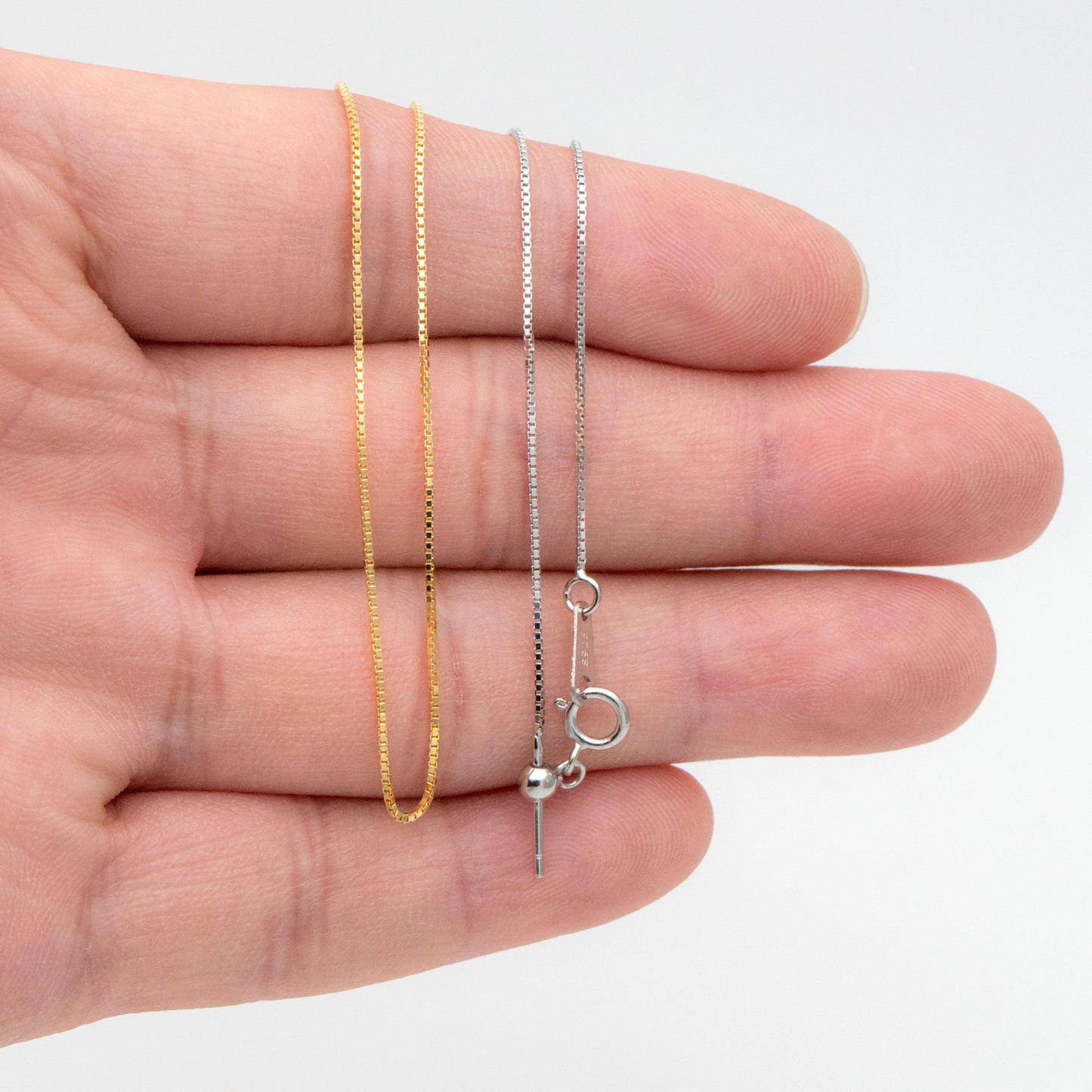 Adjustable Sterling Silver Bracelet, Gold/ Rhodium plated 0.7mm Dainty Box Chain, 7.2" Inch (CY-010)