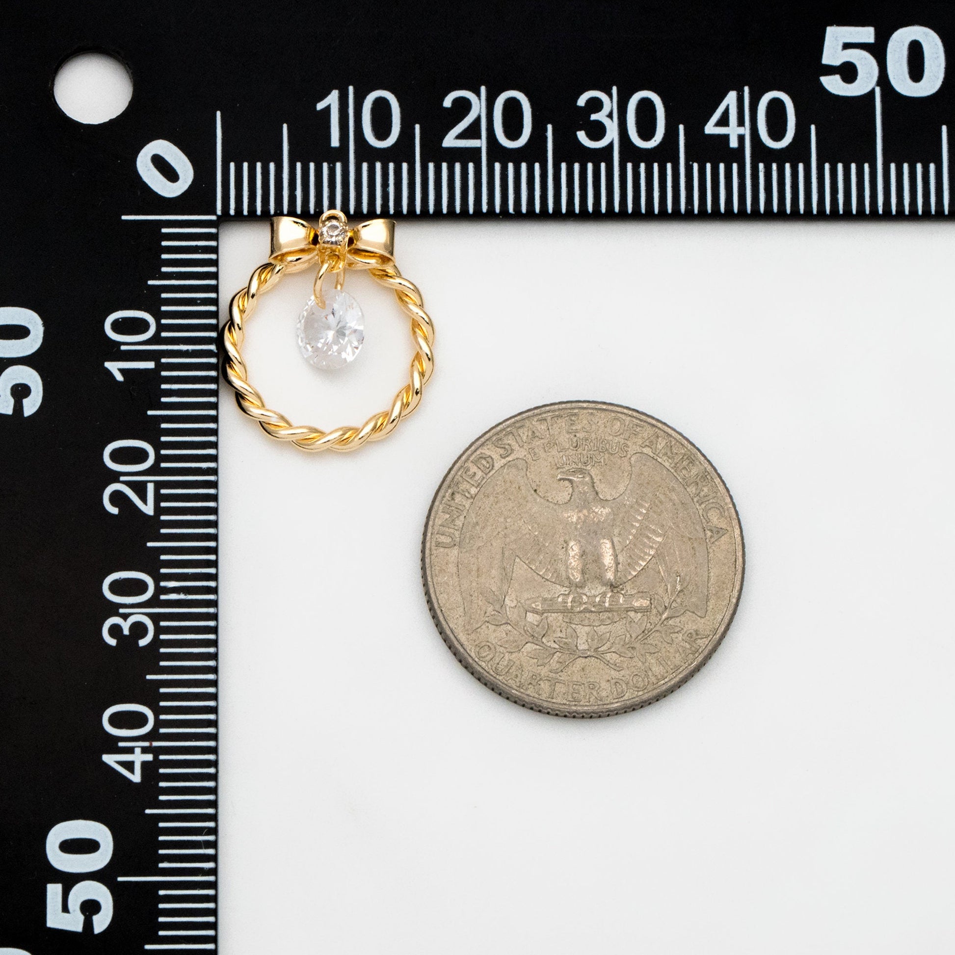 4pcs CZ Gold Bowknot Ring charms, 18K Gold plated Brass, Christmas Round Hoop Circle Pendents(GB-713-M)