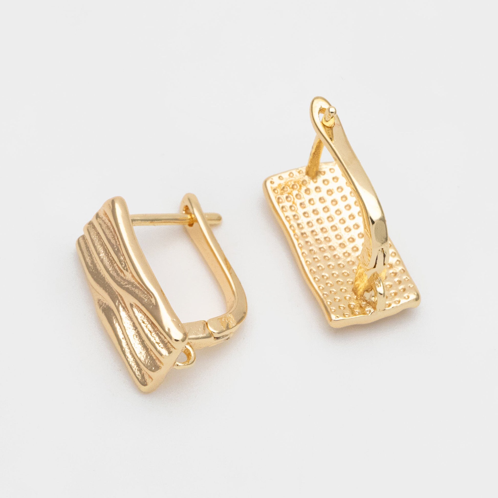 4pcs Rough Rectangle Leverback Ear Hook With Loop, 13x18mm, Real Gold/ Rhodium plated Brass Earring Hooks (GB-3002-E)