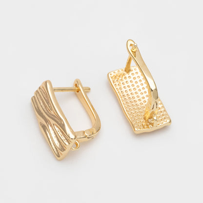 4pcs Rough Rectangle Leverback Ear Hook With Loop, 13x18mm, Real Gold/ Rhodium plated Brass Earring Hooks (GB-3002-E)