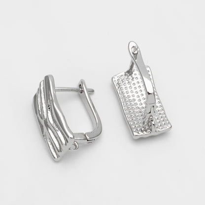 4pcs Rough Rectangle Leverback Ear Hook With Loop, 13x18mm, Real Gold/ Rhodium plated Brass Earring Hooks (GB-3002-E)