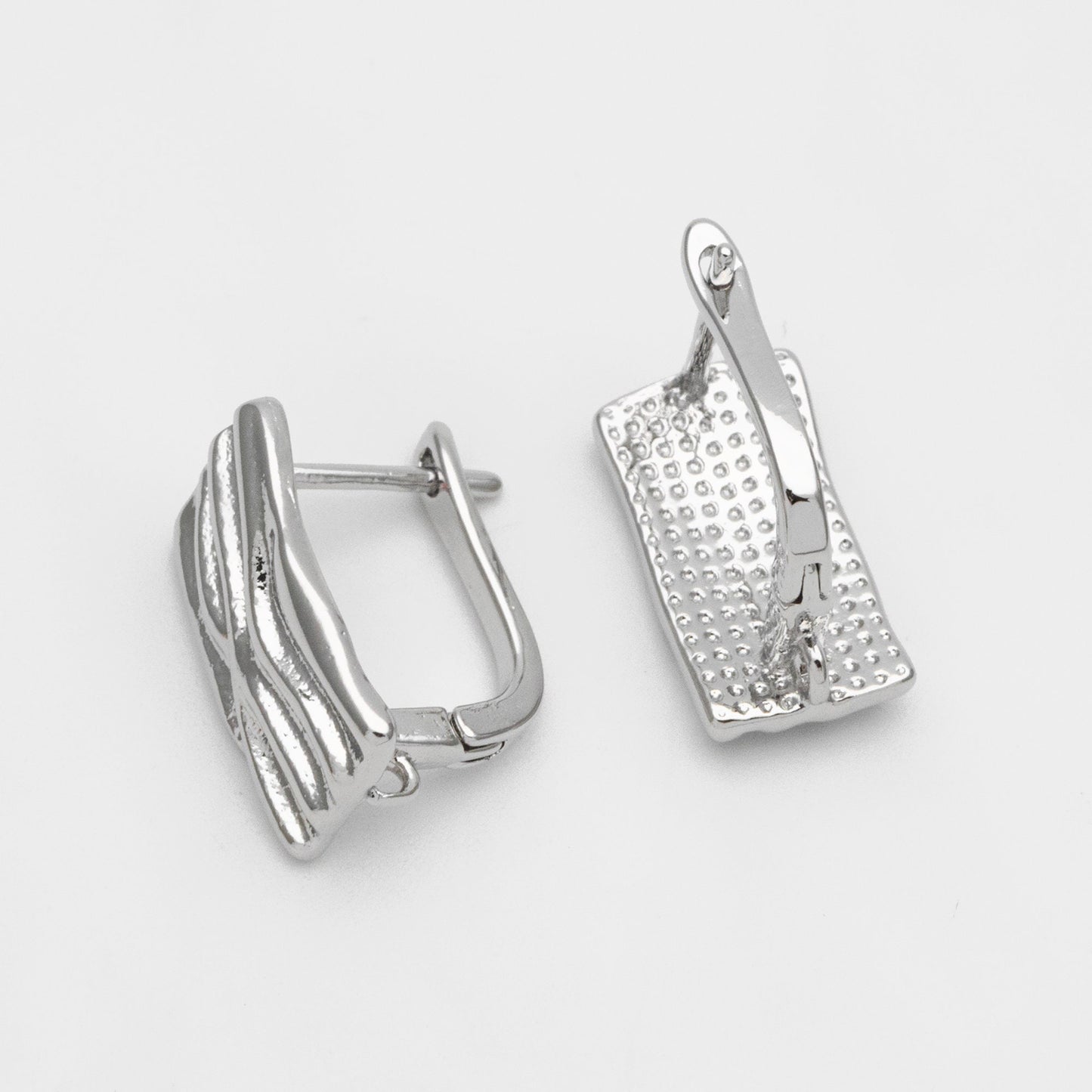 4pcs Rough Rectangle Leverback Ear Hook With Loop, 13x18mm, Real Gold/ Rhodium plated Brass Earring Hooks (GB-3002-E)