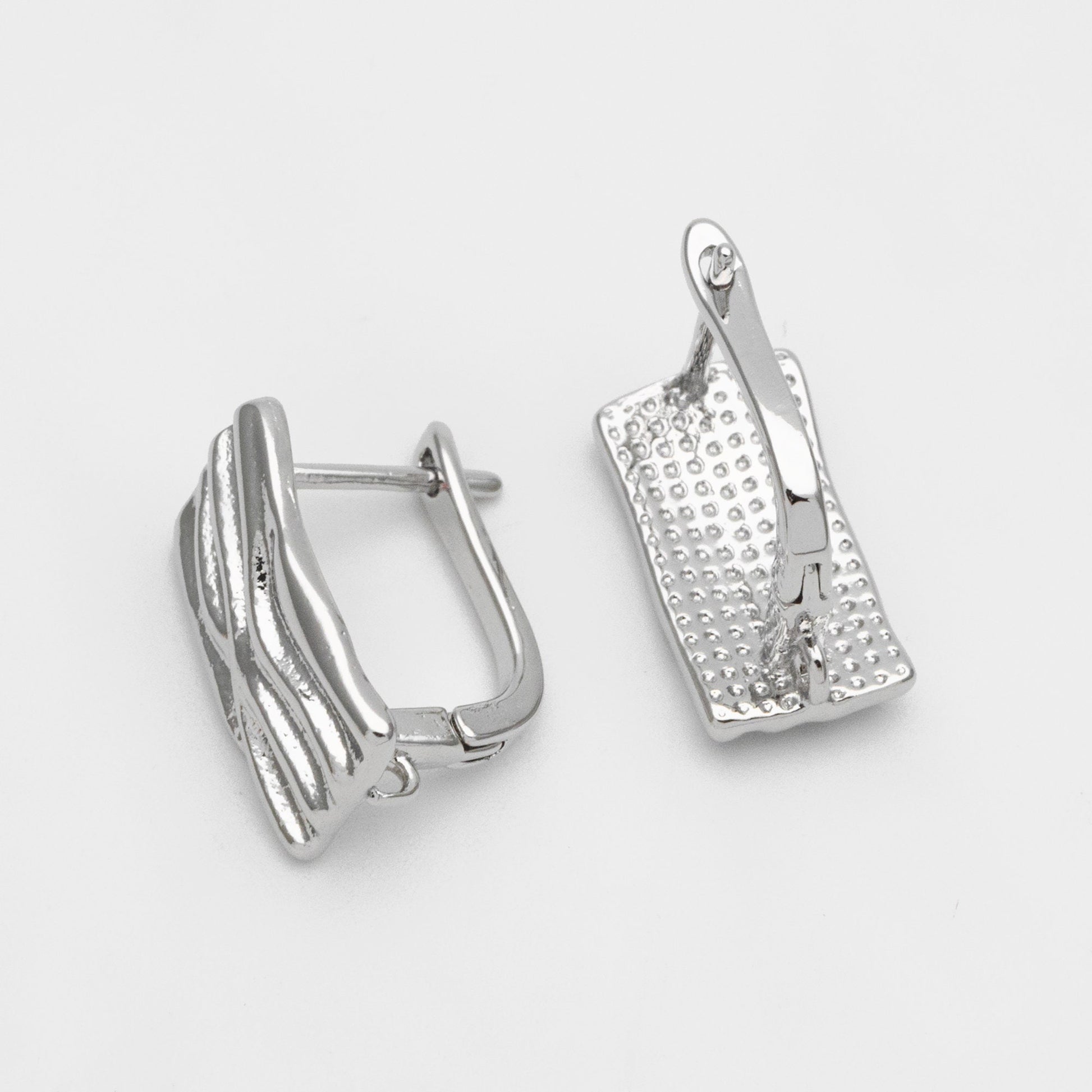 4pcs Rough Rectangle Leverback Ear Hook With Loop, 13x18mm, Real Gold/ Rhodium plated Brass Earring Hooks (GB-3002-E)