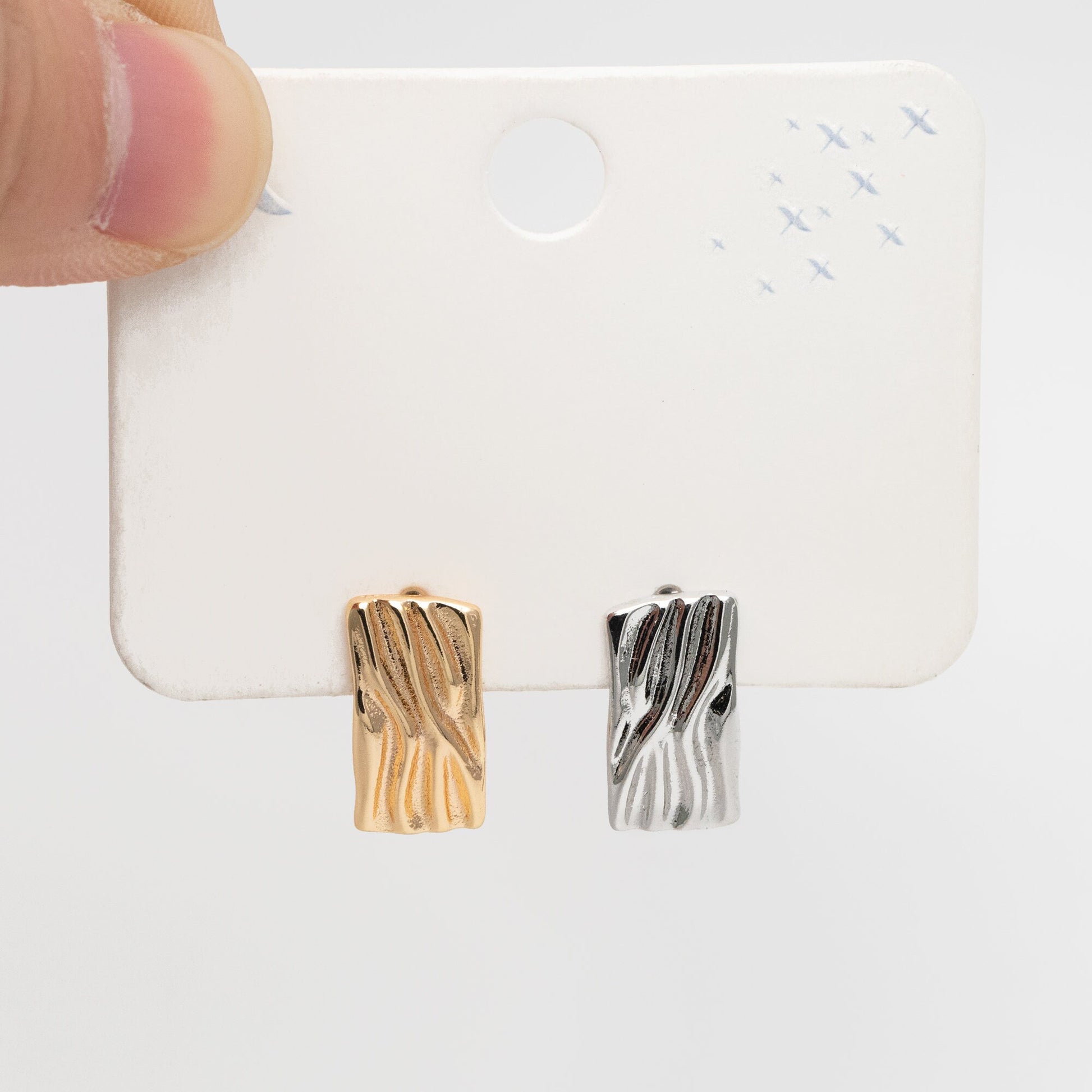 4pcs Rough Rectangle Leverback Ear Hook With Loop, 13x18mm, Real Gold/ Rhodium plated Brass Earring Hooks (GB-3002-E)