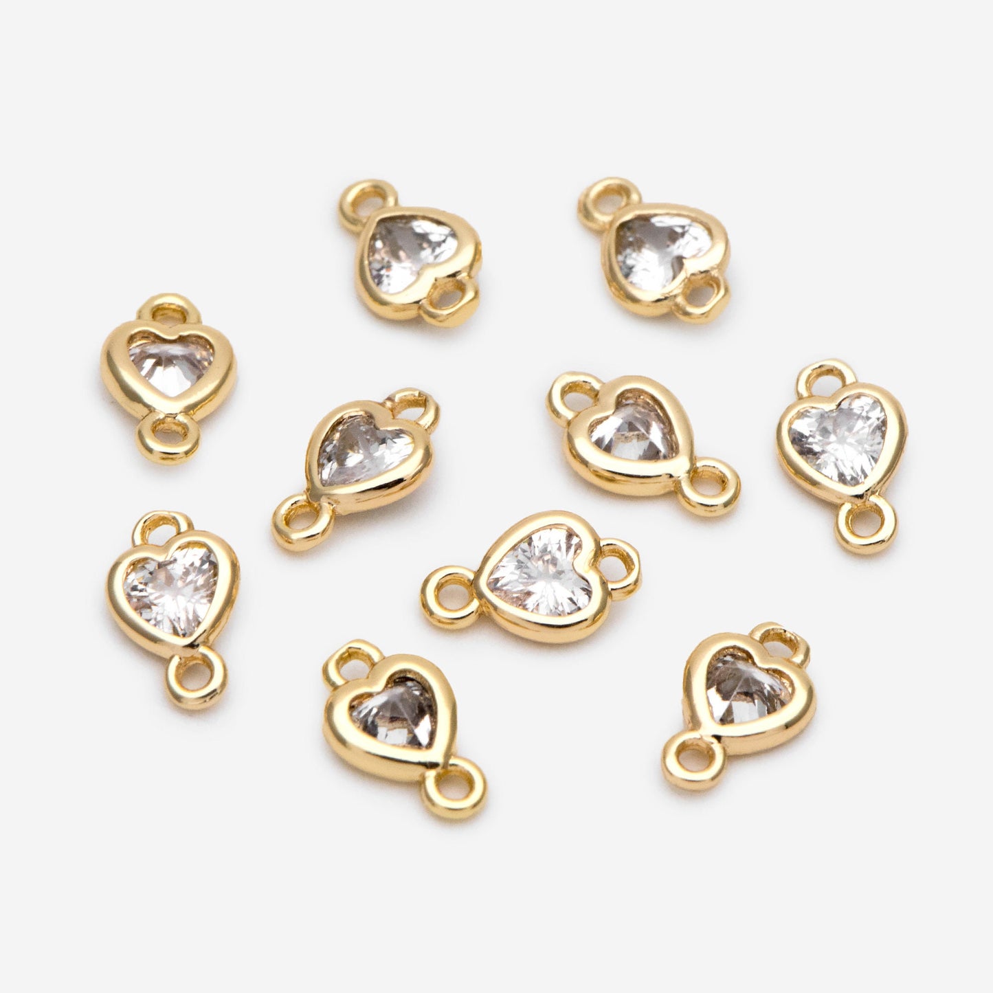 10pcs CZ pave Heart Connectors 9x5mm/ 10x7mm, Gold Plated Brass Heart Charm Pendants (GB-2819)