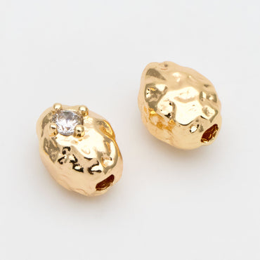 10pcs CZ Pave Irregular Stone Spacer Beads, Gold plated Brass, Jewelry Making, Diy Material, Jewelry Supplies (GB-2956-E)