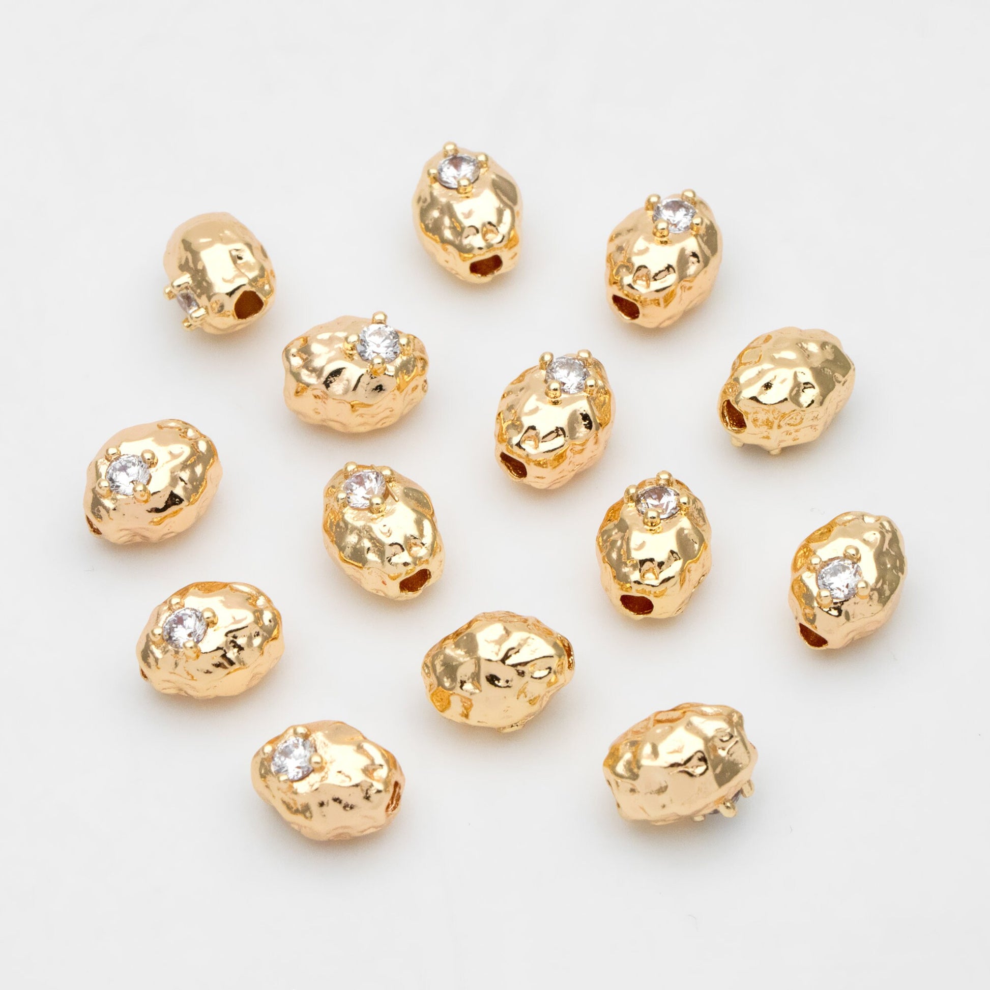 10pcs CZ Pave Irregular Stone Spacer Beads, Gold plated Brass, Jewelry Making, Diy Material, Jewelry Supplies (GB-2956-E)
