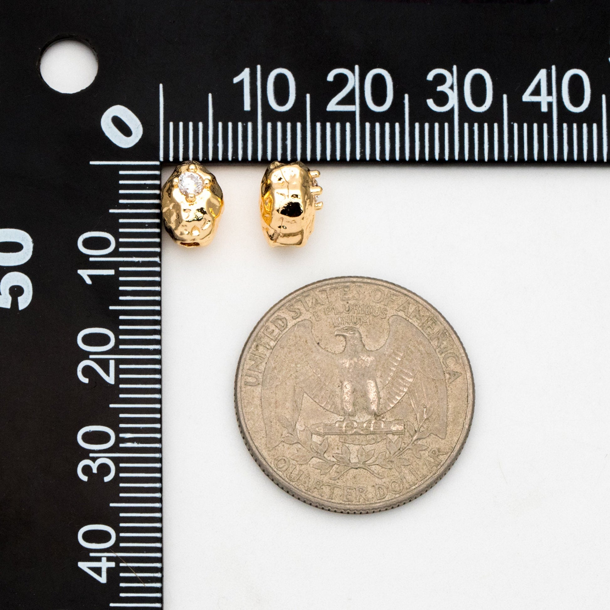 10pcs CZ Pave Irregular Stone Spacer Beads, Gold plated Brass, Jewelry Making, Diy Material, Jewelry Supplies (GB-2956-E)