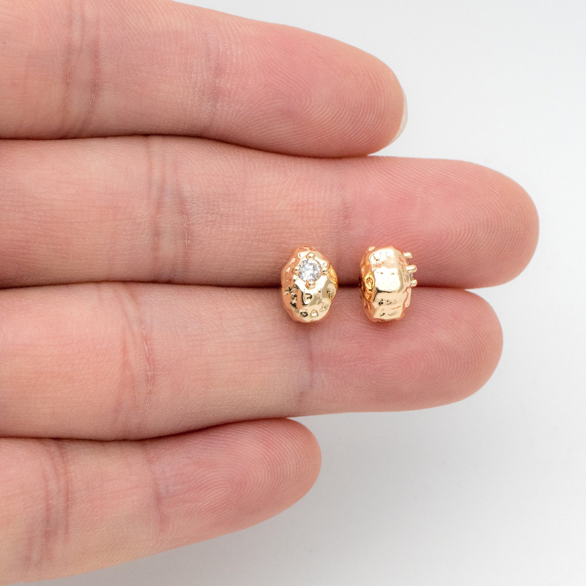 10pcs CZ Pave Irregular Stone Spacer Beads, Gold plated Brass, Jewelry Making, Diy Material, Jewelry Supplies (GB-2956-E)