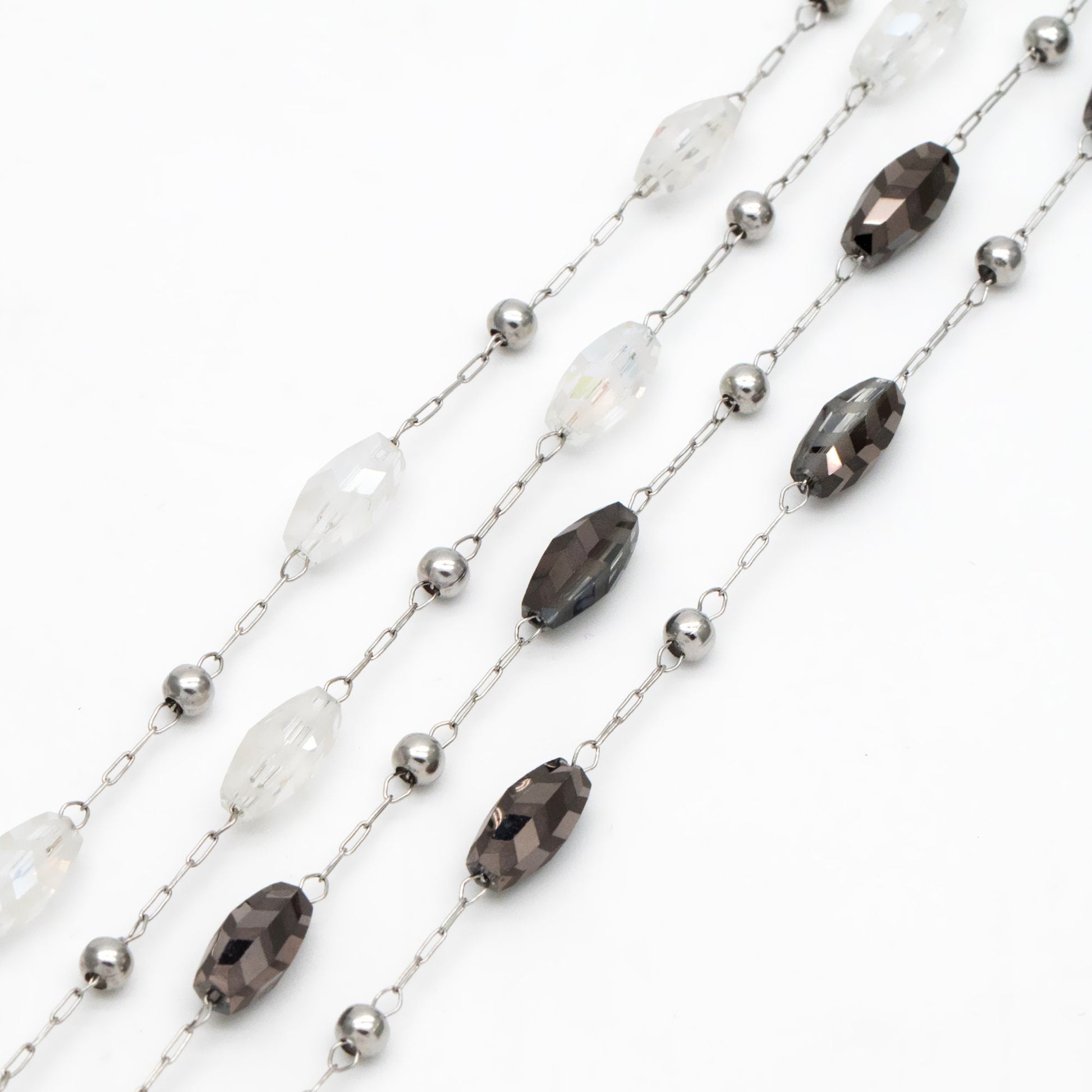Stainless Steel Glass Beaded Chains, Clear AB Beads (#LK-588-1)/ 1 Meter=3.3 ft