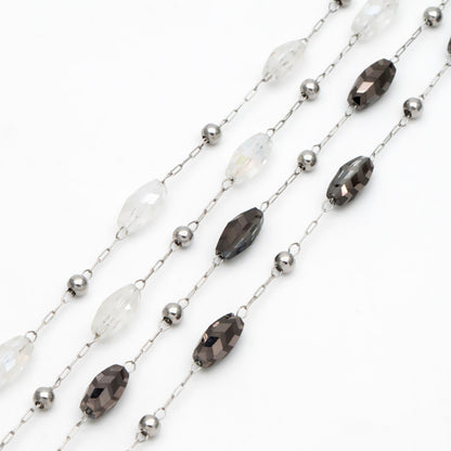 Stainless Steel Glass Beaded Chains, Clear AB Beads (#LK-588-1)/ 1 Meter=3.3 ft