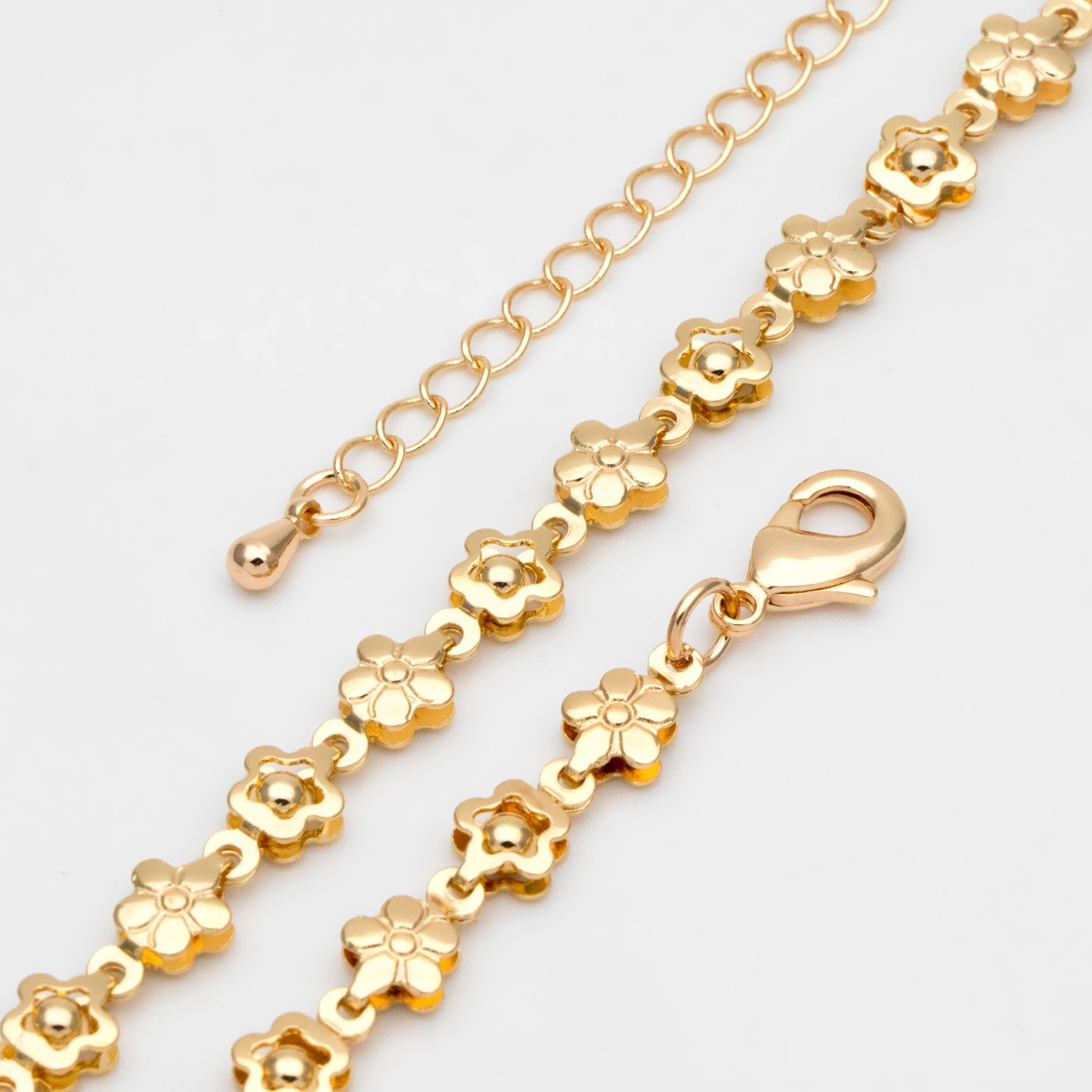 Gold plated Brass Chevron Leaf Chain 6.3mm, Finished Bracelet/ Anklet/ Necklace with Extender Chain, Ready to Wear (#LK-416)