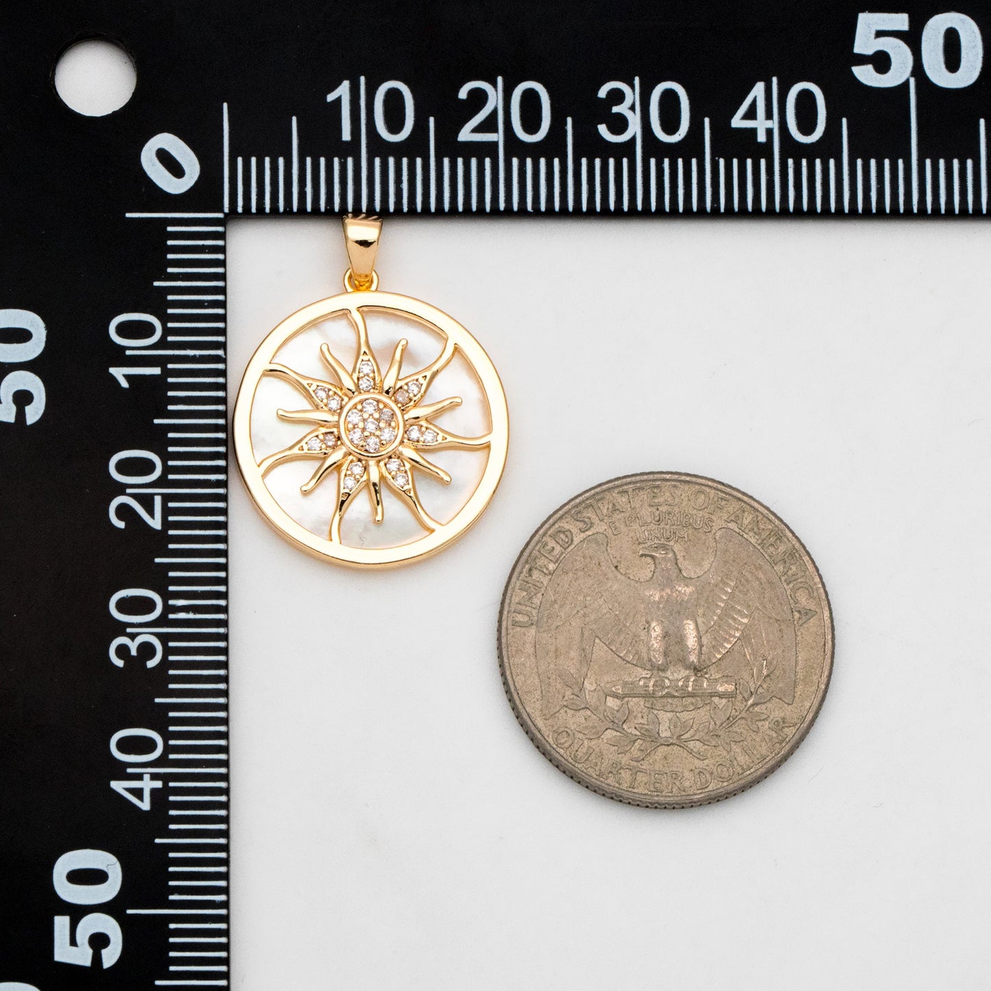 4pcs Shell Pave Gold Sun Charm, 18K Gold plated Brass, CZ Sun Pendants(GB-2259-F)