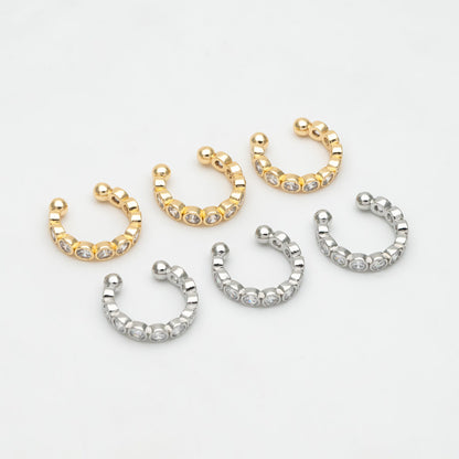 10pcs Cubic Zirconia Adjustable Gold Ear Cuffs, Gold/ Rhodium plated Brass Earwire Earring Clips (GB-1335)