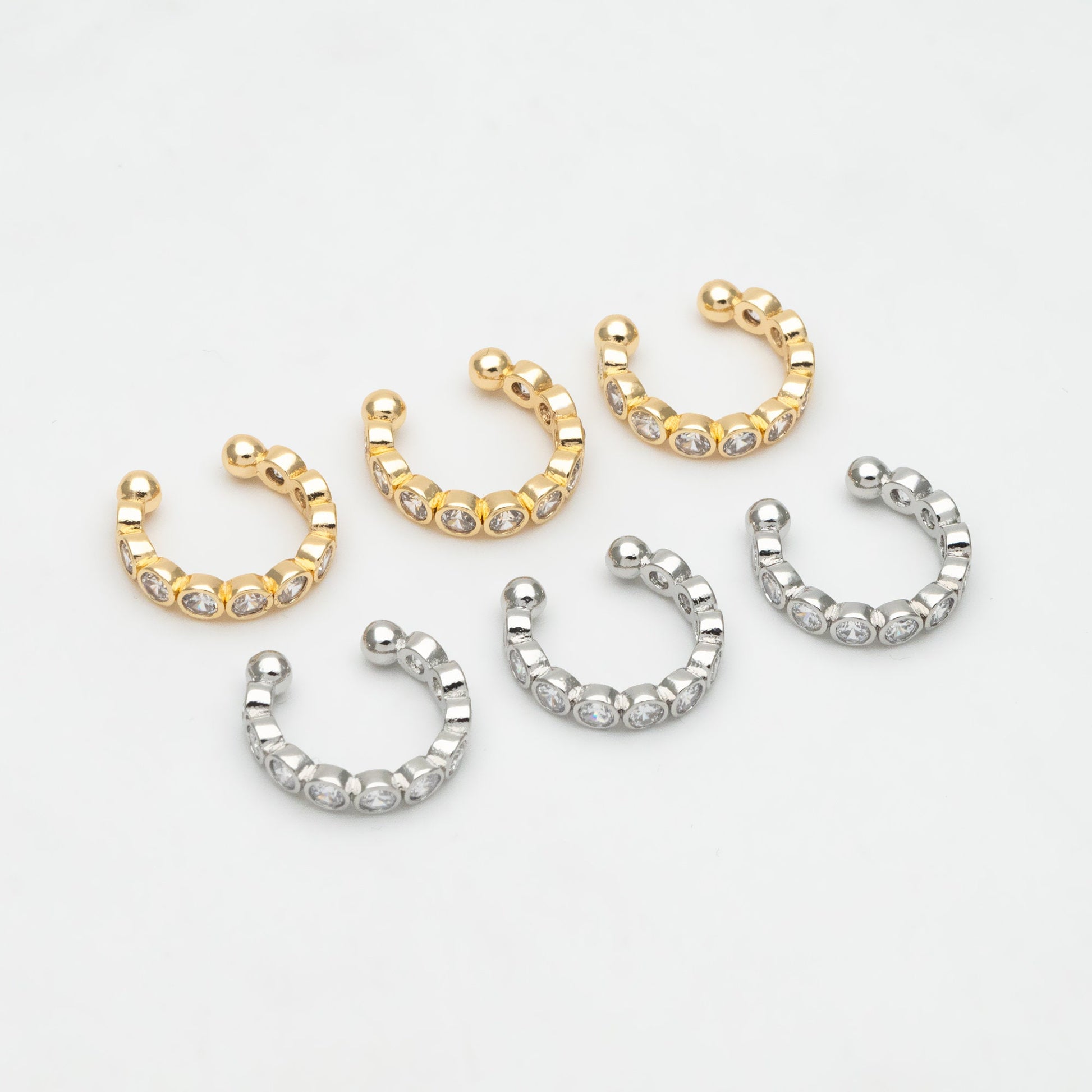 4pcs Cubic Zirconia Adjustable Gold Ear Cuffs, Gold/ Rhodium plated Brass Earwire Earring Clips (GB-1335-G)