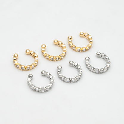 4pcs Cubic Zirconia Adjustable Gold Ear Cuffs, Gold/ Rhodium plated Brass Earwire Earring Clips (GB-1335-G)
