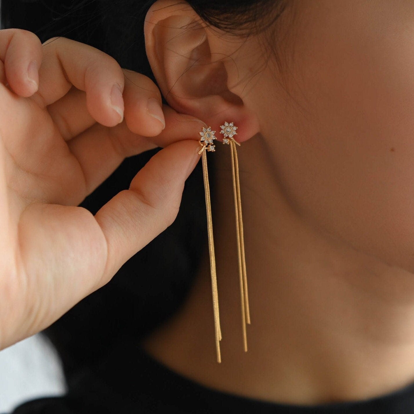 4pcs CZ Pave Gold Flower Earring, Gold Plated Brass, Jewelry Supplies (GB-3062)