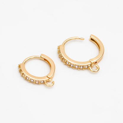 4pcs CZ Pave Hoop Earrings, 10/12/14mm, Gold plated Brass, Dainty Huggie Earrings with Loop (GB-3515)