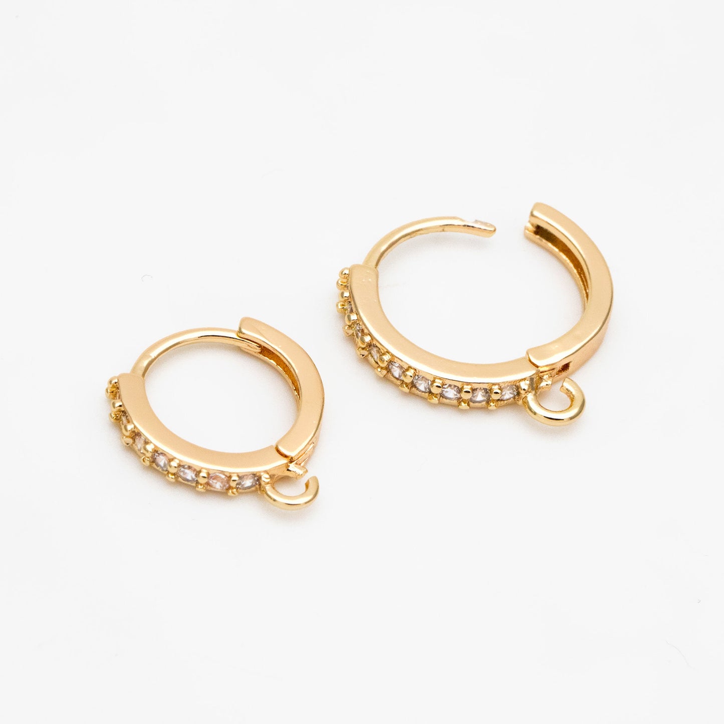 4pcs CZ Pave Hoop Earrings, 10/12/14mm, Gold plated Brass, Dainty Huggie Earrings with Loop (GB-3515)