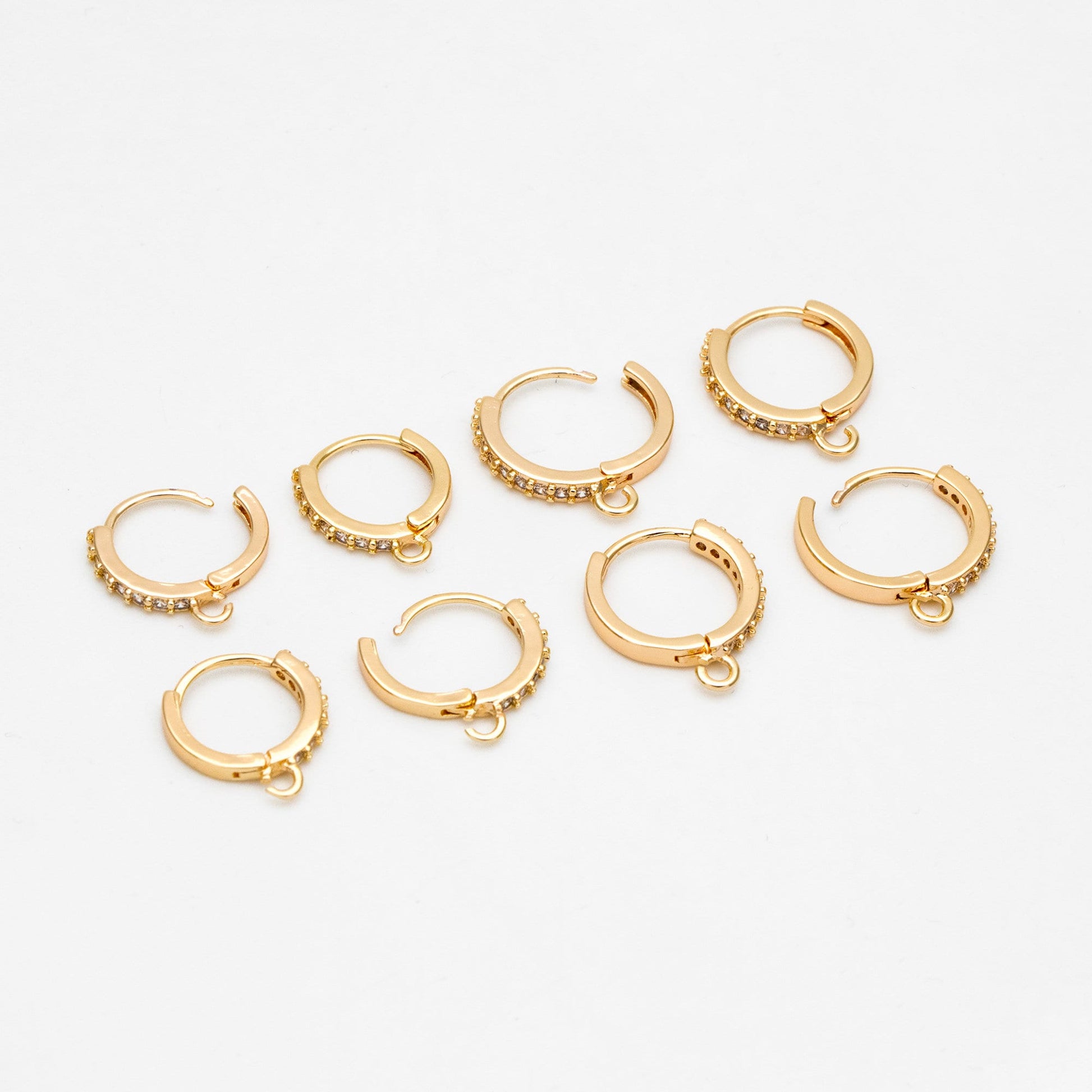 4pcs CZ Pave Hoop Earrings, 10/12/14mm, Gold plated Brass, Dainty Huggie Earrings with Loop (GB-3515)